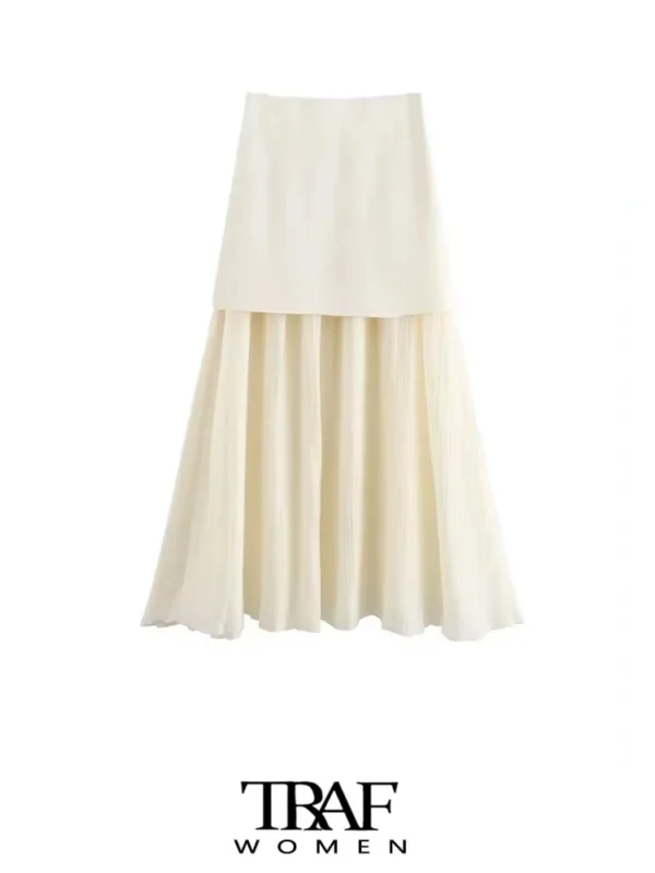 TRAF Women Fashion With Golden Buttons Knit Waistcoat And High Elastic Waist Pleated Midi Skirt Female Two Piece Sets Mujer - Image 5