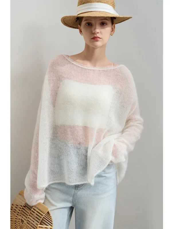 AMII Minimalist Knitted Sweater For Women 2025 Spring New Sweet Elegant Solid O Neck Pullover Drop Sleeves Knitted Tops 12551046 - Image 4