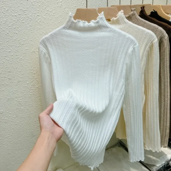 Autumn Winter Chic Ruched Sweaters Women Fashion Turtleneck Pullover Slim Long Sleeve Knitted Jumpers Soft Warm Pull Femme Top - Image 5