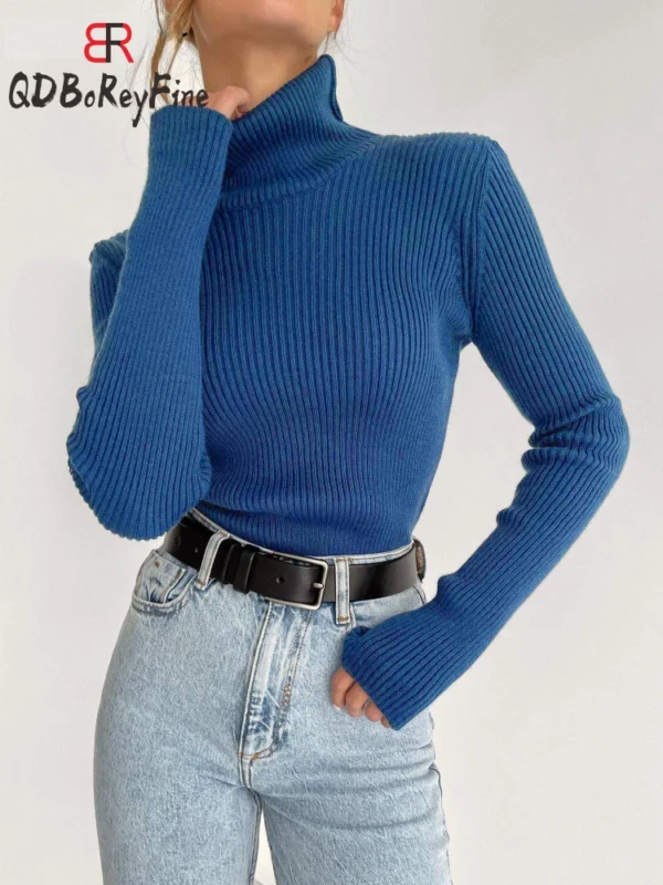 Women‘s Turtleneck Sweaters Basic Autumn Winter Tops Slim Fit Thin Black Pullover Solid Rib Knitted Sweater Jumper Soft 2024