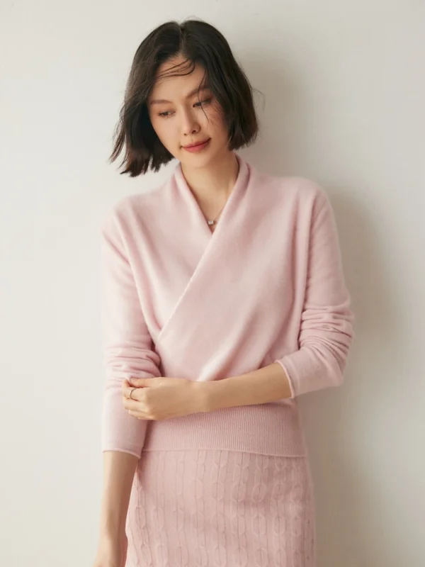 Addonee Fashion Spring Autumn Long Sleeve Women 100% Cashmere Knitwear Sweater V-Neck Loose Basic Elegant Clothing Top - Image 5