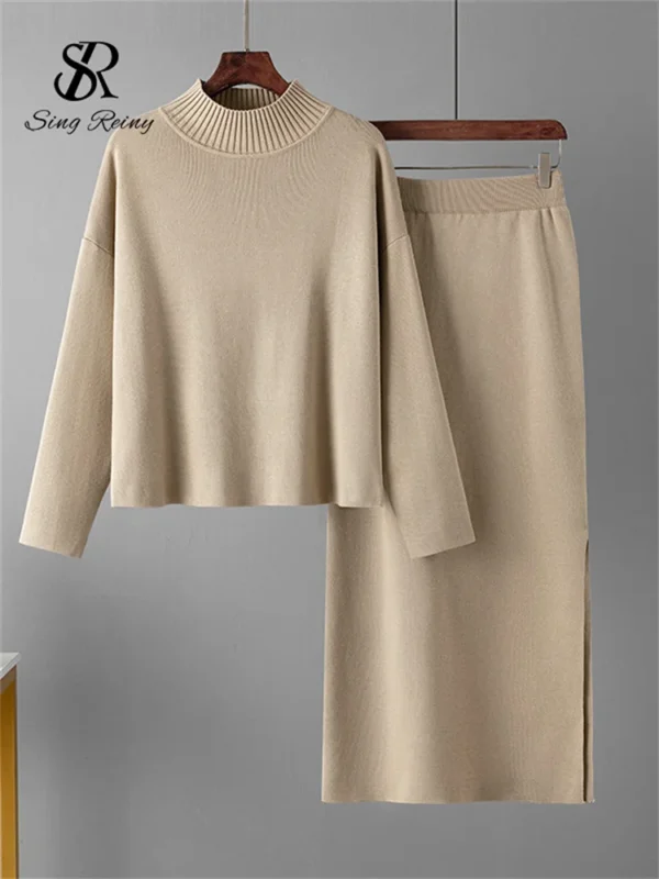 SINGREINY Fashion Autumn Sweater Two Pieces Suits Women Loose Warm Pullovers+Split Long Skirt 2024 Winter Casual Knitted Sets - Image 4