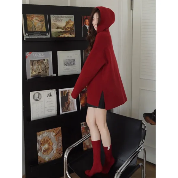 Women Autumn Winter Korean Simplicity Red Knitting Women Clothing Fashionable Pullover Soft Warm Long Sleeve Sweater Top Tee - Image 2