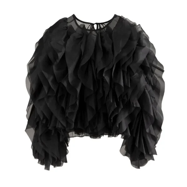 TWOTWINSTYLE Ruffles Shirts For Women O Neck Lantern Sleeve Loose Pullover Summer Blouse Female Fashion Style Clothing 2023 New - Image 4