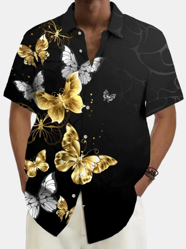 Summer Men's Hawaiian Shirts 3D Printed Butterfly Button Up Art Short Sleeve Tee Tops Fashion Beach Shirt Vacation Daily