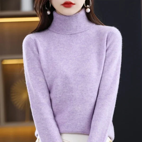 Wool Cashmere Sweater Women's Pullover Long Sleeve Autumn and winter High Turn-Down Collar Knit Sweater High Quality Jumper Top - Image 5