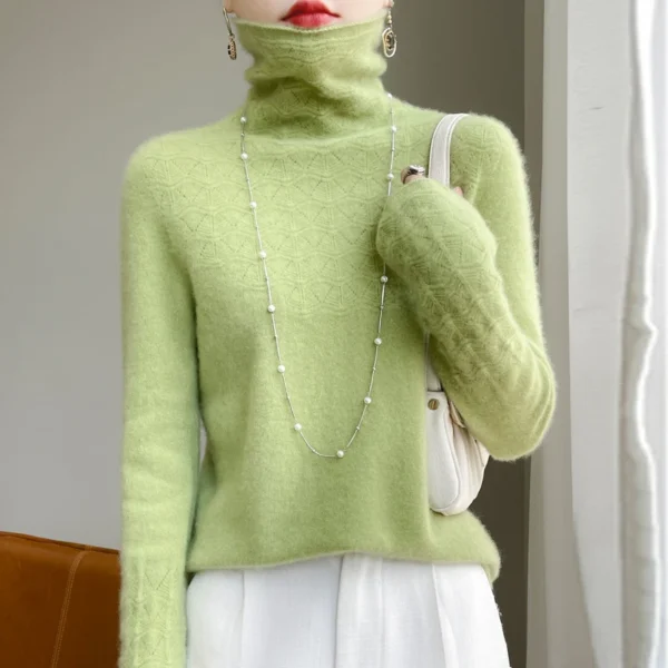 Autumn and Winter Sweater Women's Loose Stacked Collar Bottom Shirt Hoodie Long Sleeve Hollow Warm Versatile Knitted Sweater - Image 5