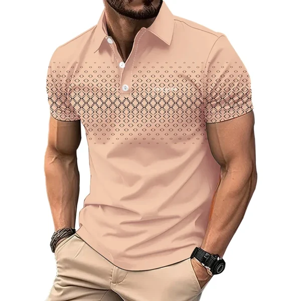 Men Summer Short Sleeve Fashion Slim Fit Polo Shirt Men Sport Button Polo Shirt 3D Digital Print Business Polo Shirt Tops