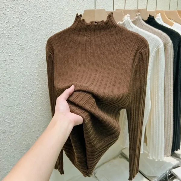 Autumn Winter Chic Ruched Sweaters Women Fashion Turtleneck Pullover Slim Long Sleeve Knitted Jumpers Soft Warm Pull Femme Top - Image 2