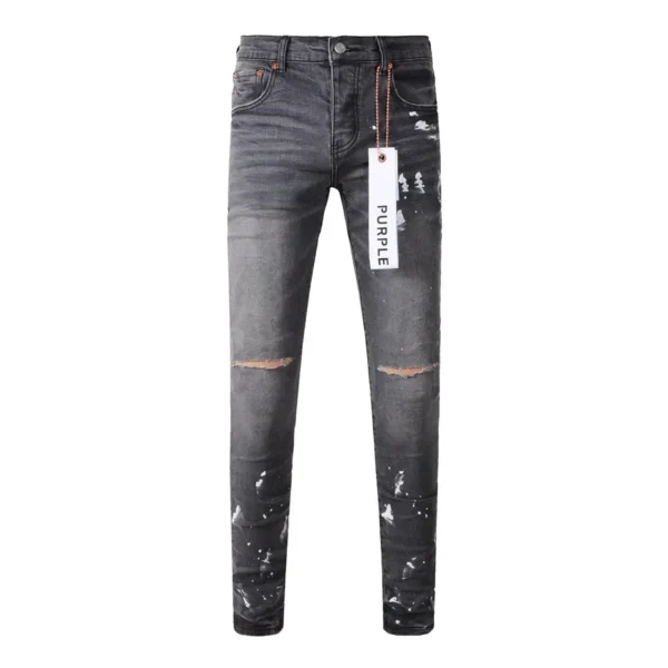 Fashionable Ripped Jeans Retro Jeans Are Comfortable and Easy To Wear American High Street Ripped Jeans Gray Paint Splatters - Image 5