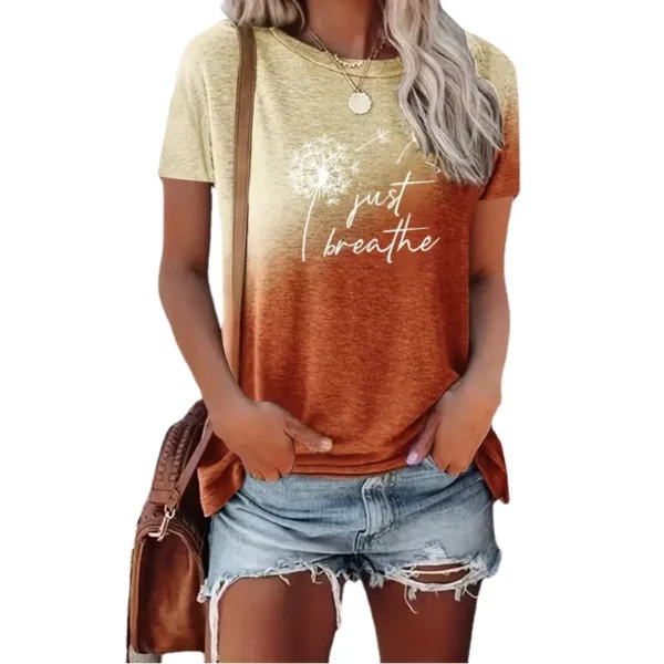 2024 New Spring Summer Women's T- Shirt Dandelion 3 Gradual Print Oversized Top Fashion Clothingng Vintage Short-sleeved - Image 2