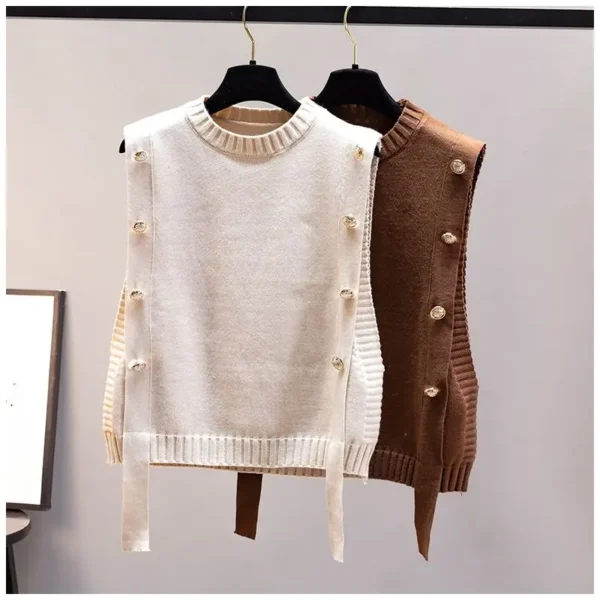 Women's waistcoat spring and autumn outer wear pullover sweater 2023 fashion casual new ladies sleeveless round neck knitted top - Image 6