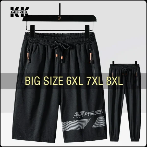 Men Shorts Ice Silk Stretch Pants 6XL 7XL 8XL Plus Size Summer Beach Quick Dry Breathable Sport Trousers Brand Running Black