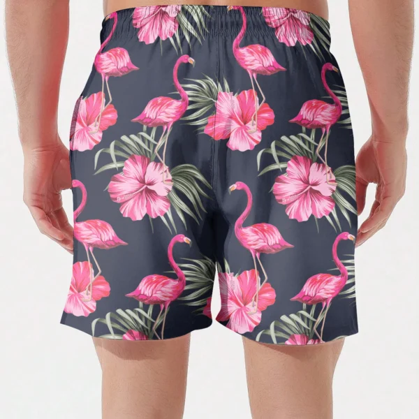 Men's Flamingo 3d Printed Beach Shorts Running Quick Dry Sportswear Casual Pocket Gym Bottoms Black Short Trousers Gift For Male - Image 2