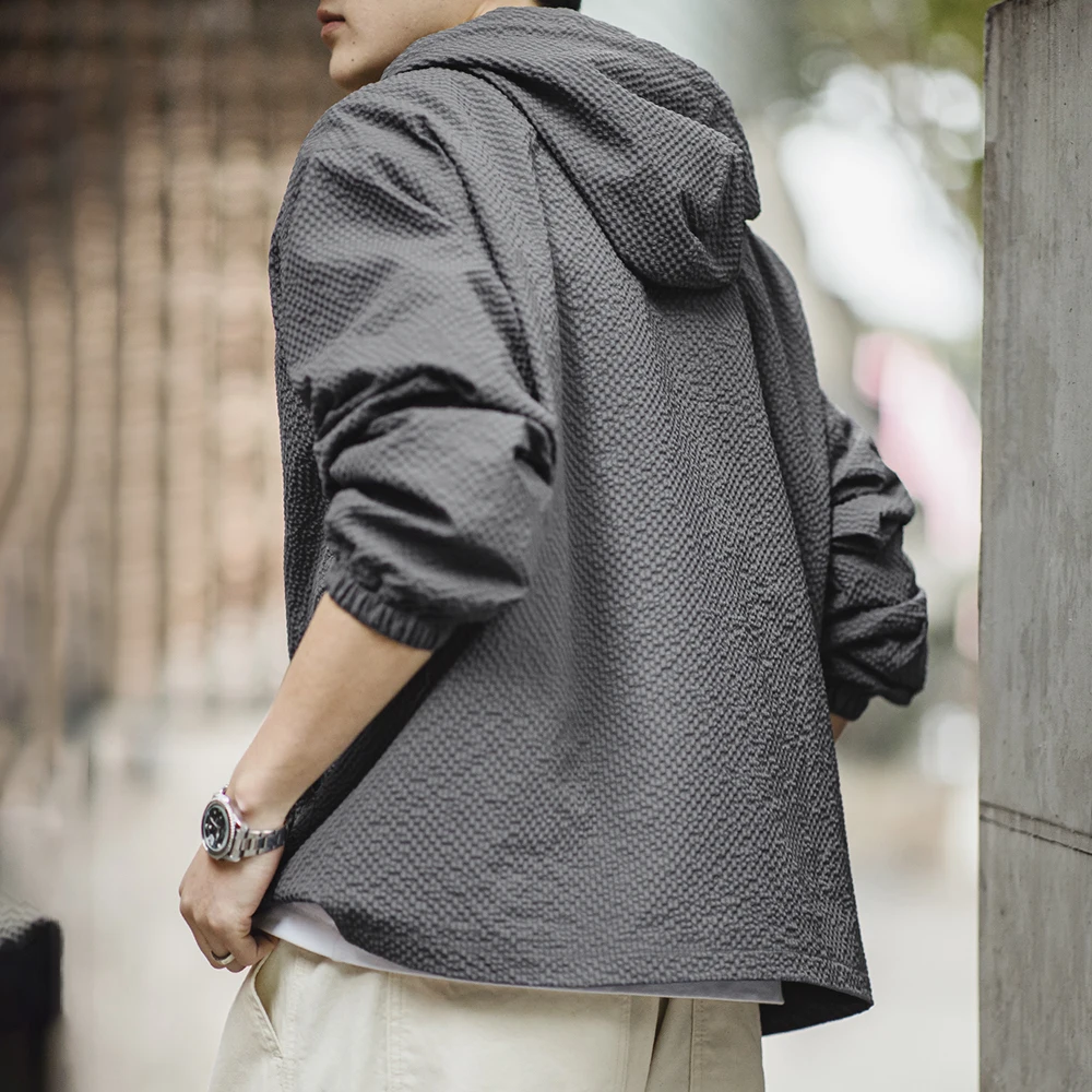 Maden Men Casual Jacket Hooded Hoodies Spring and Autumn Pullover Hooded Jacket Solid Color Gray Clothing for Men Loose Comfort - Image 4