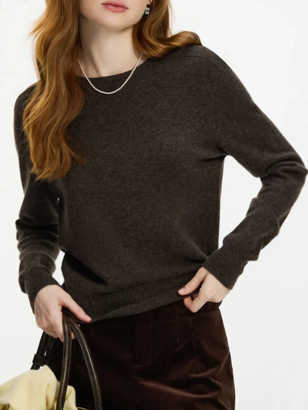 FSLE 100% Wool Seamless One-piece Knit Shirt Sweater For Women 2024 Winter New Design Wool Crew Neck Versatile Sweater 24FS14091 - Image 2