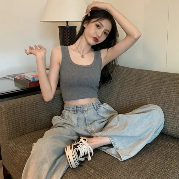 2024 Fashion Sexy Women Candy Colour Tanks Tops Short Cotton Casual Camisole Tube Top Female Sleeveless Cropped Vest XL - Image 3