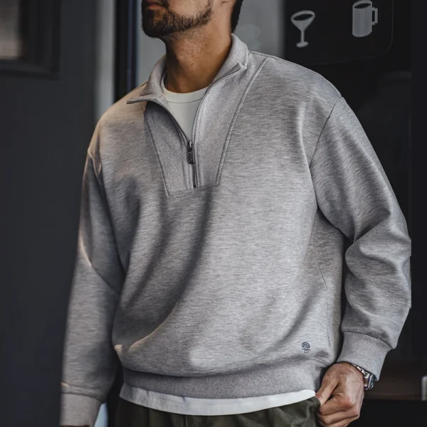 Maden Men's Spring and Autumn Casual Gray Pullover Sweatshirt Patchwork Standing Collar Sweatshirts Metal Zipper Top Clothing - Image 3