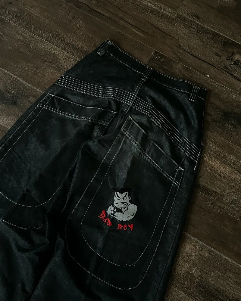 American fashion cartoon pattern oversized jeans men's Y2K street hip-hop Harajuku loose high waisted wide leg pants women's - Image 3