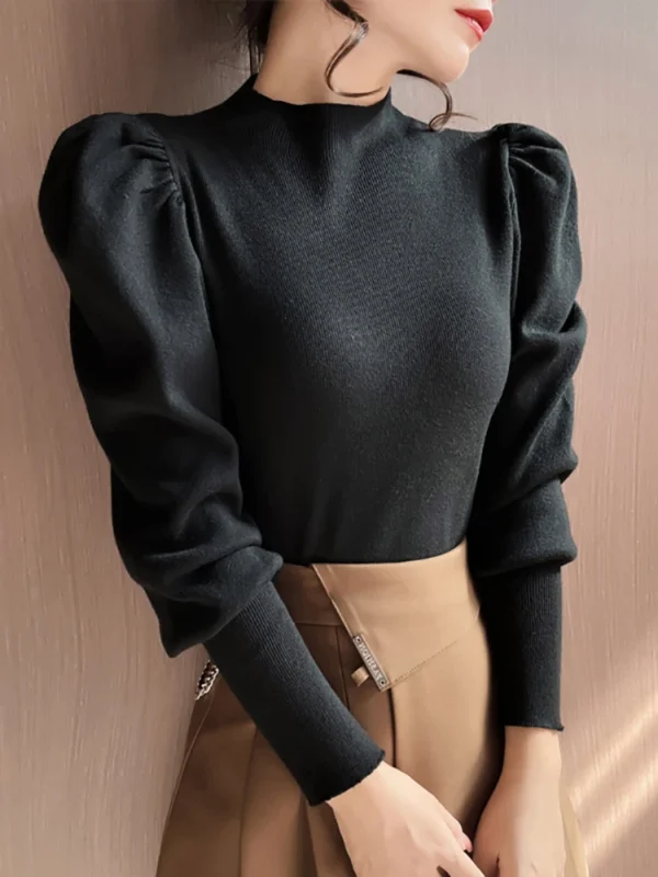 Autumn Winter Sweater Turtleneck Slim Fit Basic Pullovers Fashion Korean Knit Tops Puff Sleeve Womens Sweater Stretch Jumpers - Image 4