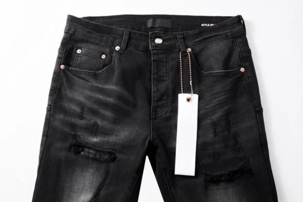 high-quality Purples jeans Men Fashion American High Street Retro wash Black hole patch casual Elastic Skinny jeans brandpants - Image 2