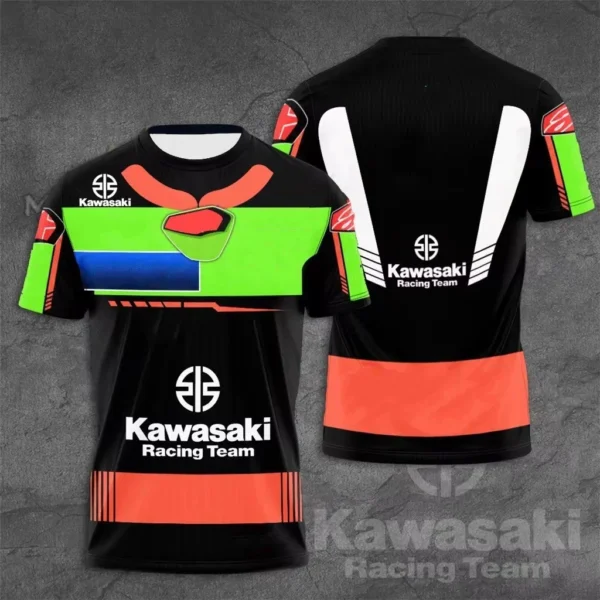 2025 Summer New 3D Printing Kawasaki Motorcycle Men Round Neck T-shirt Children's Leisure Outdoor Sportswear Sports Casual Wear