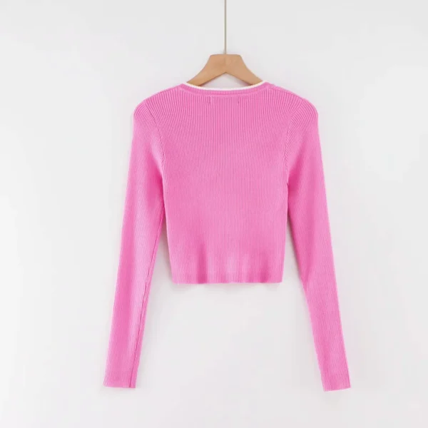 cropped sweaters pink luxury designer clothing women long sleeve top knitted red knitwears korean style tops woman 2024 Fall - Image 2