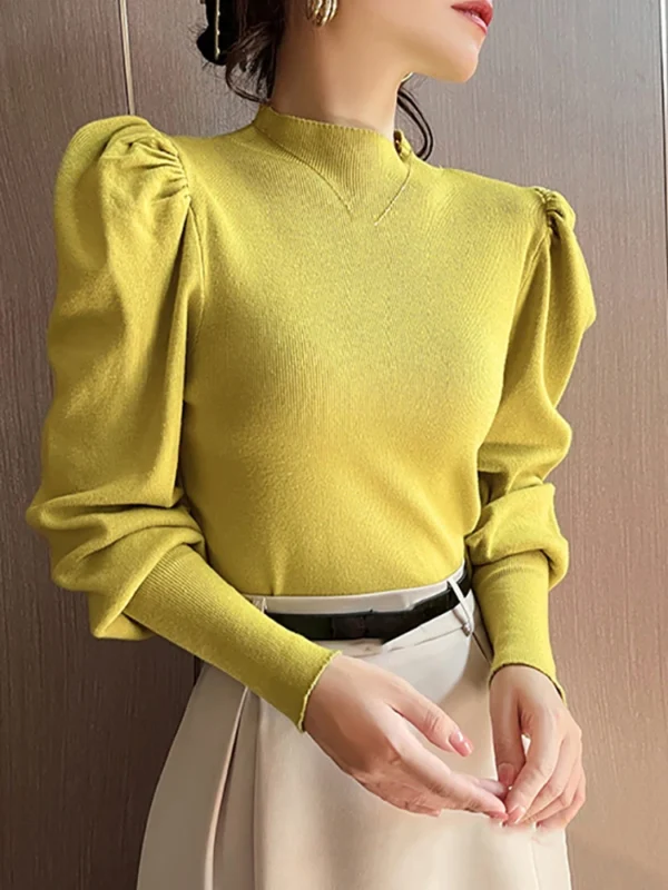 Autumn Winter Sweater Turtleneck Slim Fit Basic Pullovers Fashion Korean Knit Tops Puff Sleeve Womens Sweater Stretch Jumpers - Image 6
