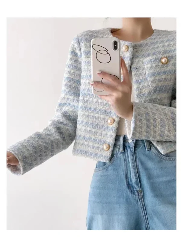 ITOOLIN Autumn Winter Women Elegant Tweed Cardigan Short Coat With Pocket Single Breasted Jacket For Women Loose Outwear 2024 - Image 5