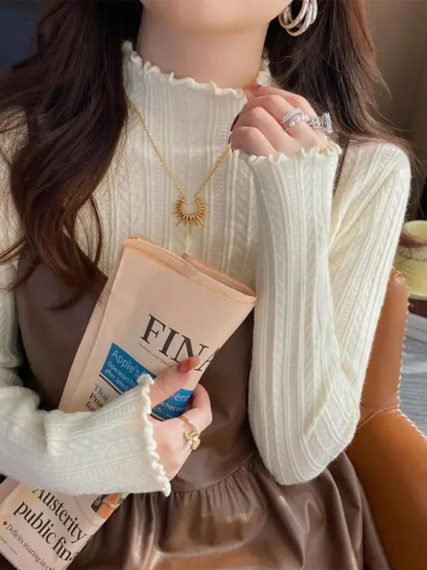 2024 Ruched Turtleneck Women Sweaters Autumn Winter Warm Pullover Slim Tops Knitted Sweater Jumper Soft Pull Female - Image 6