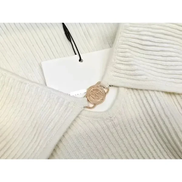 VKC@ Pit Stripe Knitted Shirt for Women's Spring 2025 Casual Metal Buckle Decoration Wide Sleeve Tube Long Sleeve Pullover Top - Image 3