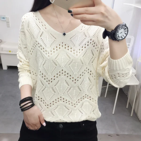 Long Sleeve Crochet Knit Top Summer Cover Up Crop Pullover Women Pointelle Jumper Knitwear Vacation Boho Beach Outfit