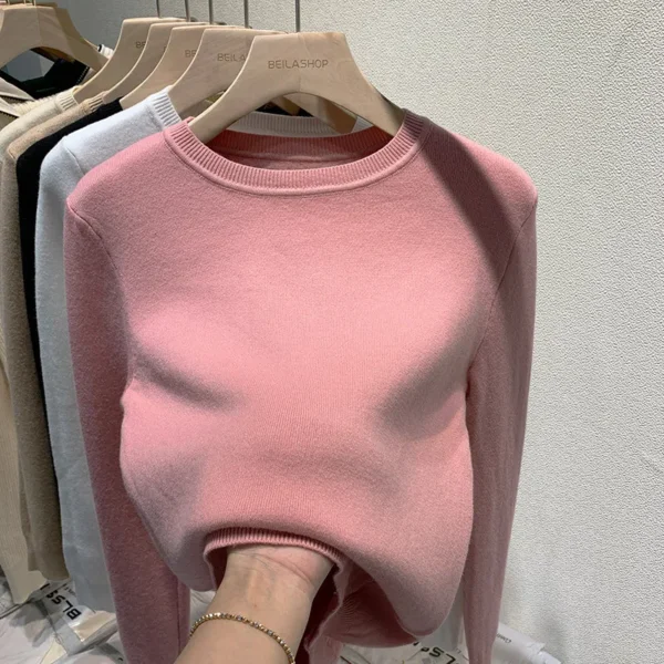 O Neck Winter Sweater For Women Thicken Slim Soft Knitted Tops Plus Velvet Long Sleeve Pullover Casual Warm Malhas Jerseys - Image 4