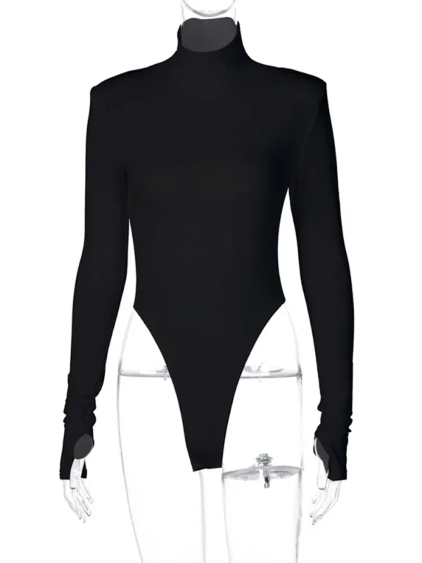 Hugcitar Turtleneck Long Sleeve Black Shoulder Pads Backless Sexy Bodycon Bodysuit Women Fashion Romper Streetwear Nightclub Y2K - Image 4