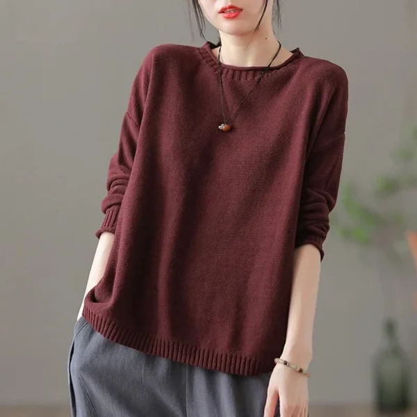 Yasuk Autumn Winter Fashion Solid Casual Women's Soft Slim Knitted Top Gentle Warm Pullover Crew Neck Sweater Cool
