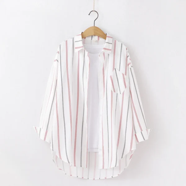Loose Casual Striped Shirts Women 2024 New Ladies Sweet Simple Style Long Sleeve Print Shirt Female Blouse and Tops Lady Clothes - Image 4