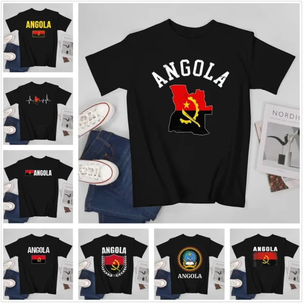 Summer New Africa National Flag Angola Graphic Print O Neck Short-sleeved Daily Casual Oversized Fashion Men's Street Tee Shirts