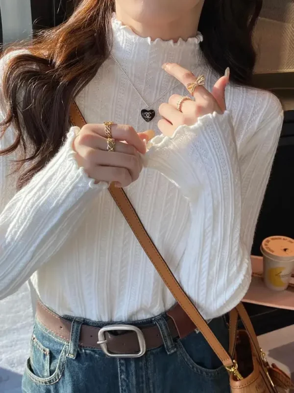 2024 Korea Ruched Turtleneck Women Sweaters Autumn Winter Warm Pullover Slim Tops Knitted Sweater Jumper Soft Pull Female - Image 3