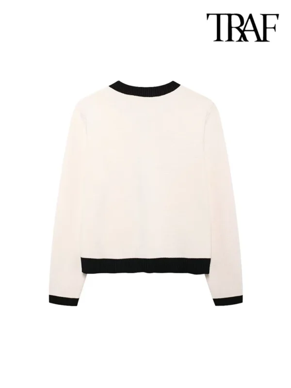 TRAF-Women's Knitted Cardigan Sweater with Golden Buttons, O-Neck, Long Sleeve, Female Outerwear, Chic Tops, Fashion - Image 2