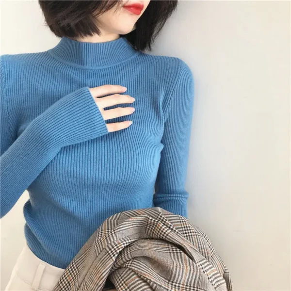 Autumn Winter Versatile Tight Long Sleeved Pullovers Women's Clothing New Half High Collar Interior All-match Korean Sweaters