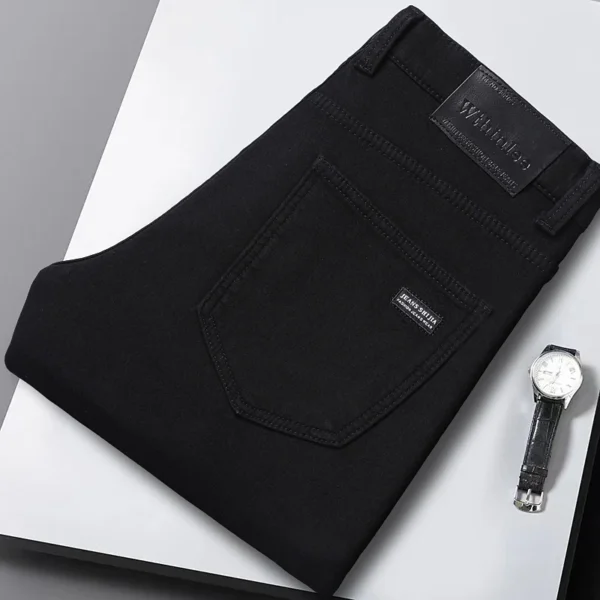 2024 New Winter Pure Black Fleece Thick Warm Jeans Men's loose Straight Elastic Denim Pants classics Casual Plush Trousers - Image 6
