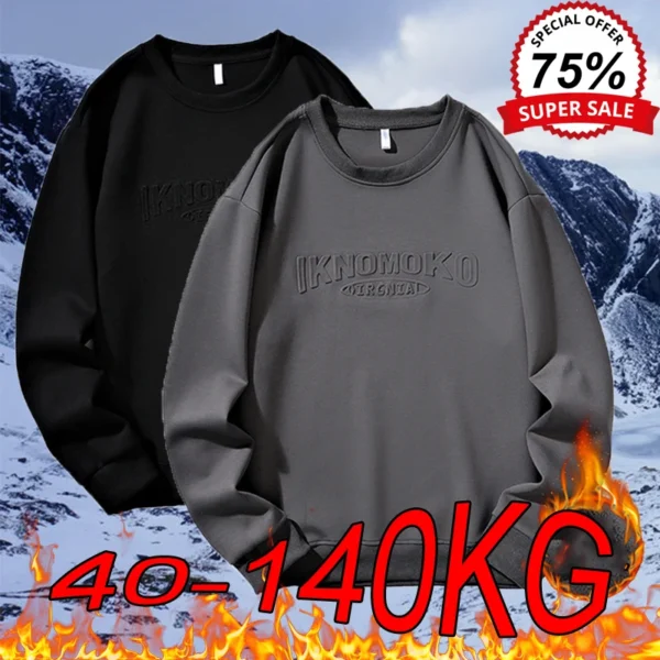 6XL 7XL 8XL Men's Sweatshirts Autumn Round Neck Plus Velvet Steel Print Printed Tops Oversized Loose Warm High-quality Pullovers