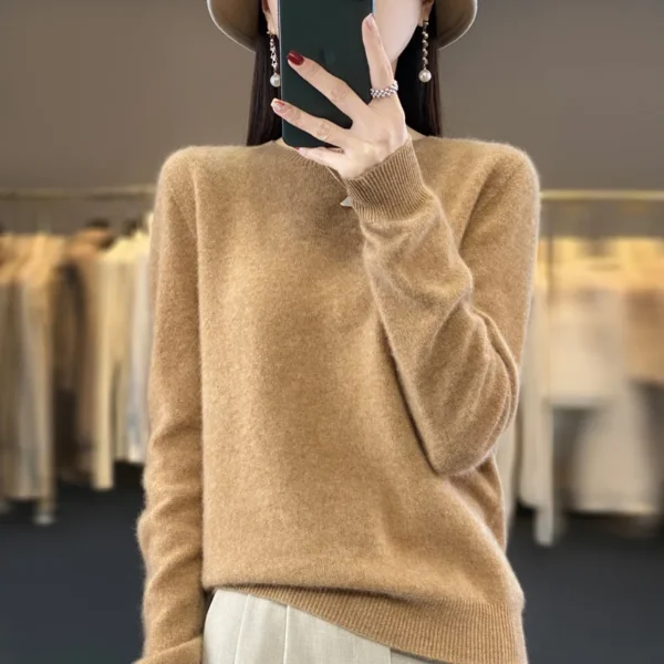 Premium 100% Merino Wool Knitted Sweater Women 2024 Autumn Winter Lightweight Warm Jumper Classic O-neck Long Sleeve Pullovers - Image 3