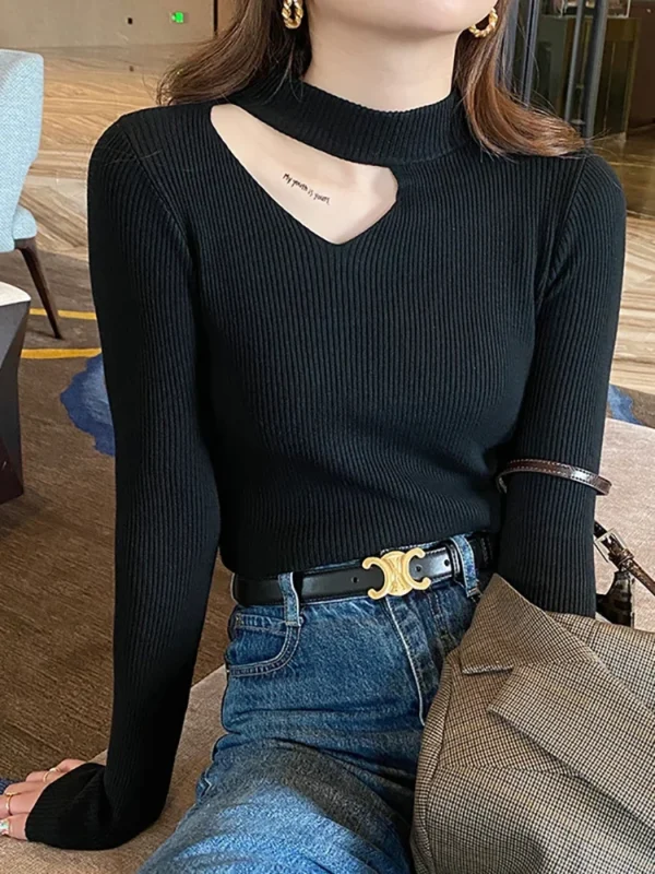Y2K Basic Hollow Out Women Sweaters Autumn Winter Tops Slim Jumper Soft Warm Pull Women Pullover Knitted Sweater Korea - Image 2