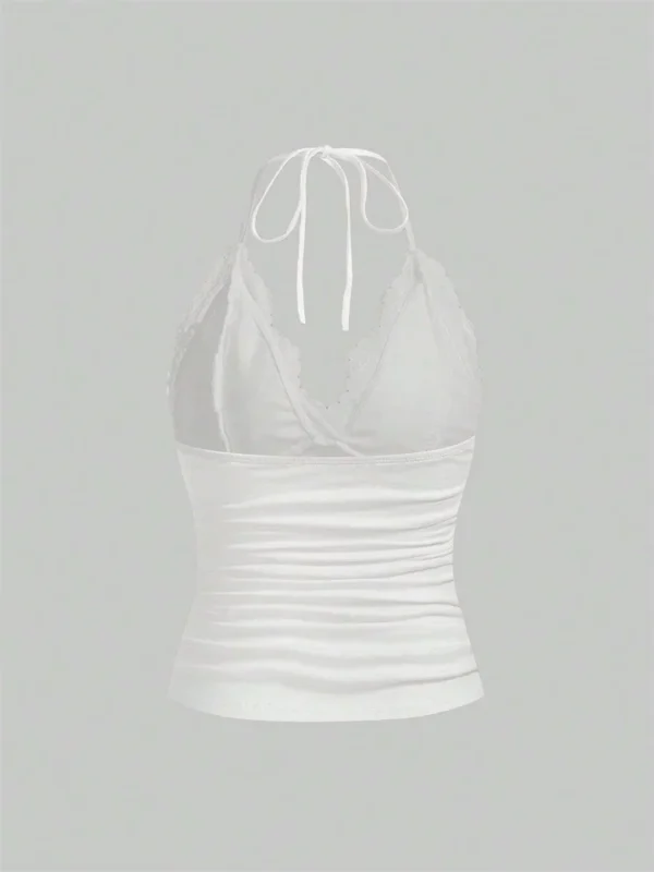 Lace V-neck Halter Top Women Summer Sexy Grunge Punk Goth Backless Ruched Crop Top Cami Top Streetwear Y2K Clothes 2024 - Image 3