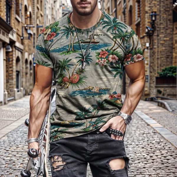 Hawaii Men T-Shirt 2025 Y2k Street Harajuku Retro Print Casual Tropical Top for Men