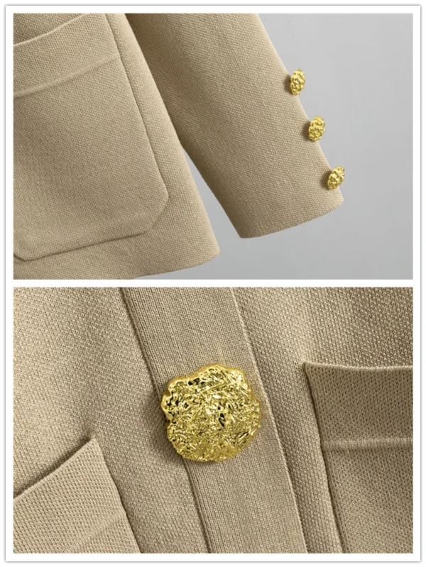 Fall Winter Women's Knit Sweater Sets Large Gold Button V-neck Cardigan Coats Conjunto High Waist Baggy 95cm Wide Leg Pants Suit - Image 6