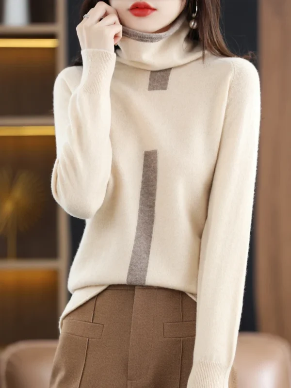 100% Mink Cashmere Sweater Ladies Pile Collar Pullover Tops Spring / Autumn New Colorblock Top Korean Style Fashion Tight Thin - Image 5