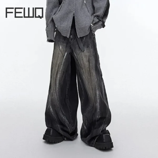 FEWQ Men Jeans Wide Leg Loose Fitting Niche Casual Pants High Waisted Male Trousers 2024 New Streetwear Fashion Autumn 24X1714