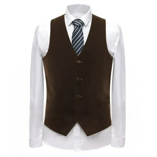 Men's Velvet Vest with V-neck, Formal Suit Vests，Fashionable Single-breasted Suit Vests for Men，sleeveless Jacket with Pockets - Image 2